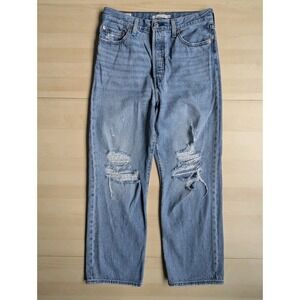 LEVI's Ribcage Medium Wash Distressed Straight Angle Button Front Sz  28